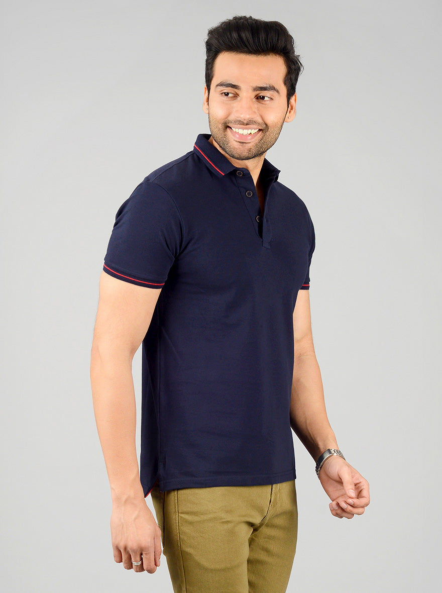 Estate Blue Solid Slim Fit Polo T-shirt | JB Sport