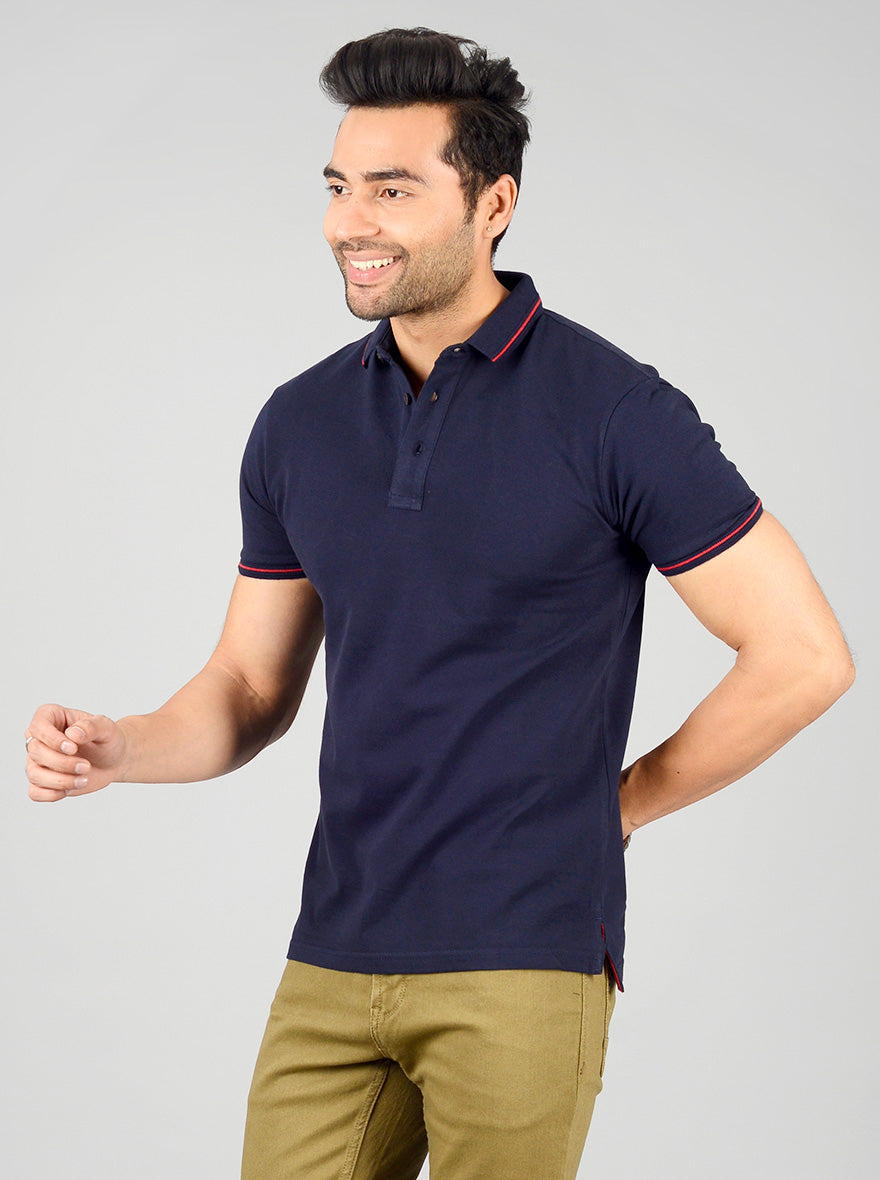 Estate Blue Solid Slim Fit Polo T-shirt | JB Sport