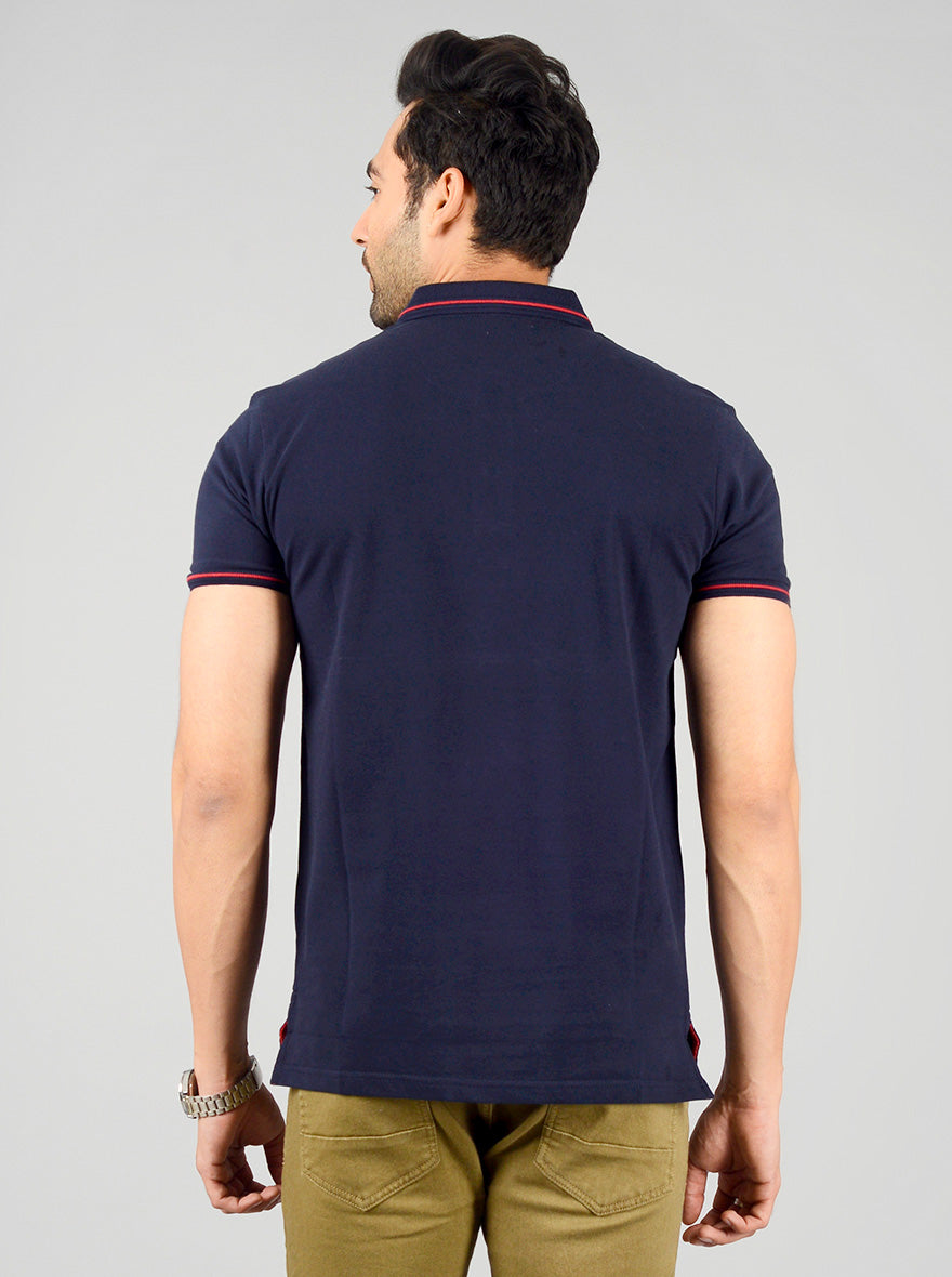 Estate Blue Solid Slim Fit Polo T-shirt | JB Sport