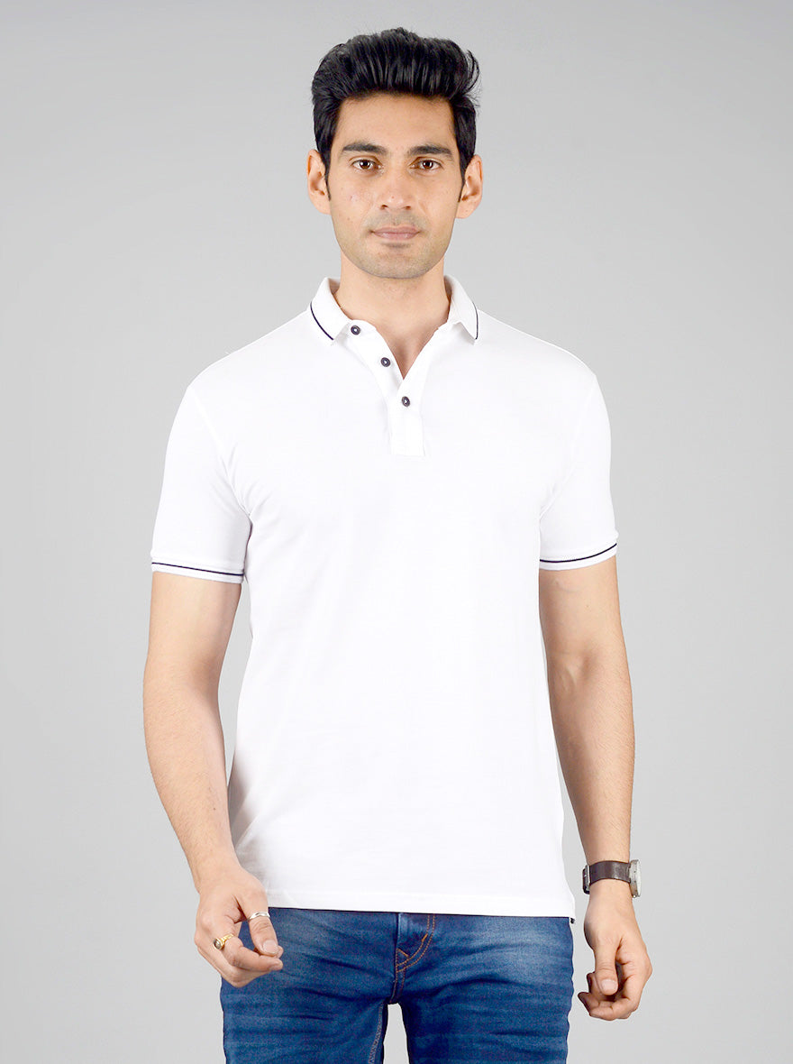 White Solid Slim Fit Polo T-shirt | JB Sport