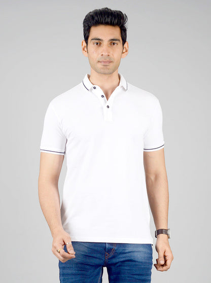 White Solid Slim Fit Polo T-shirt | JB Sport