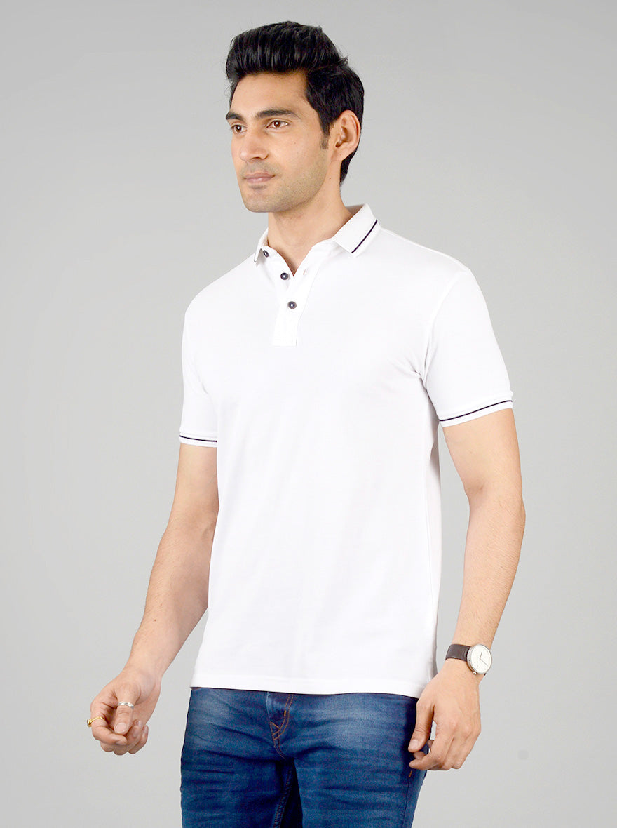 White Solid Slim Fit Polo T-shirt | JB Sport