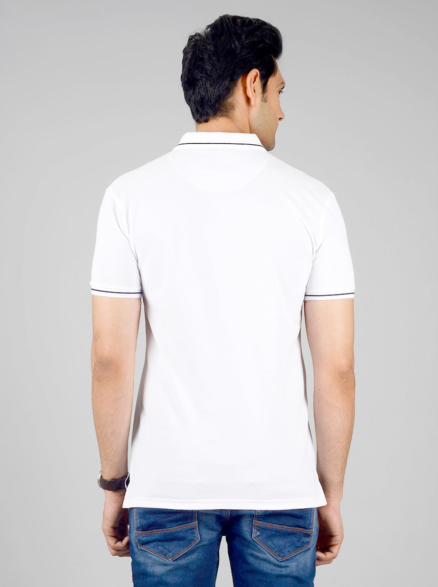 White Solid Slim Fit Polo T-shirt | JB Sport