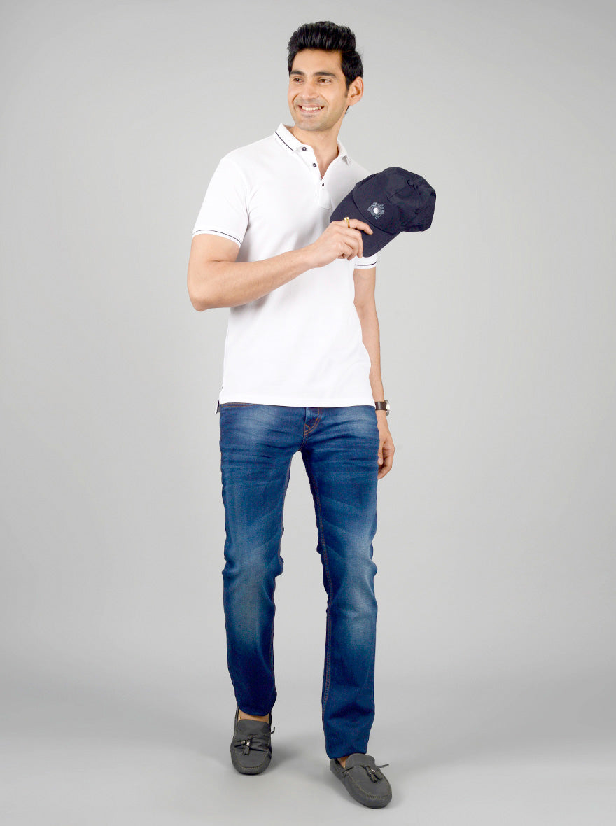 White Solid Slim Fit Polo T-shirt | JB Sport