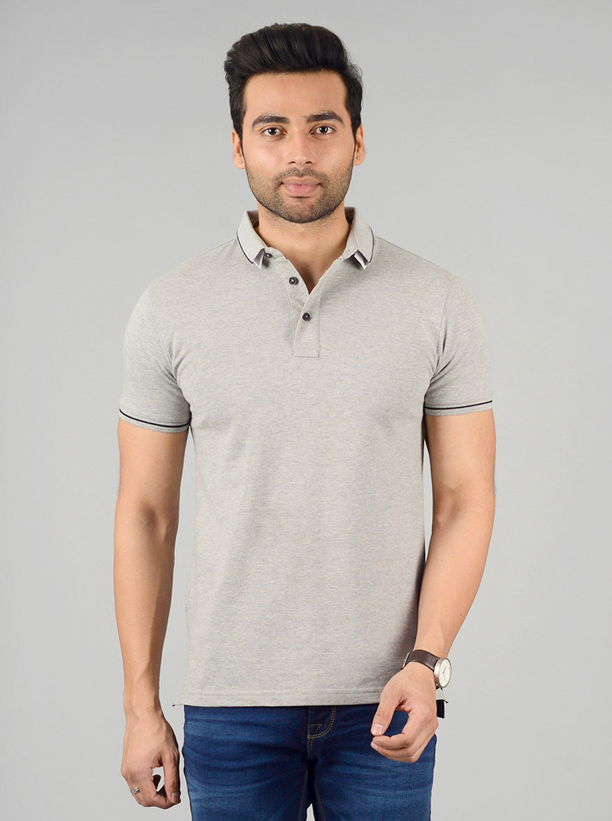 Frost Grey Solid Slim Fit Polo T-shirt | JB Sport