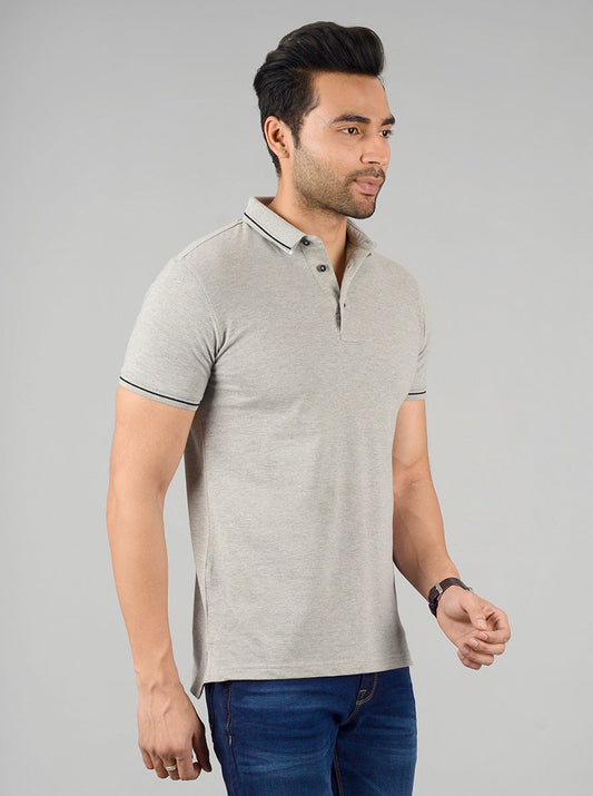 Frost Grey Solid Slim Fit Polo T-shirt | JB Sport