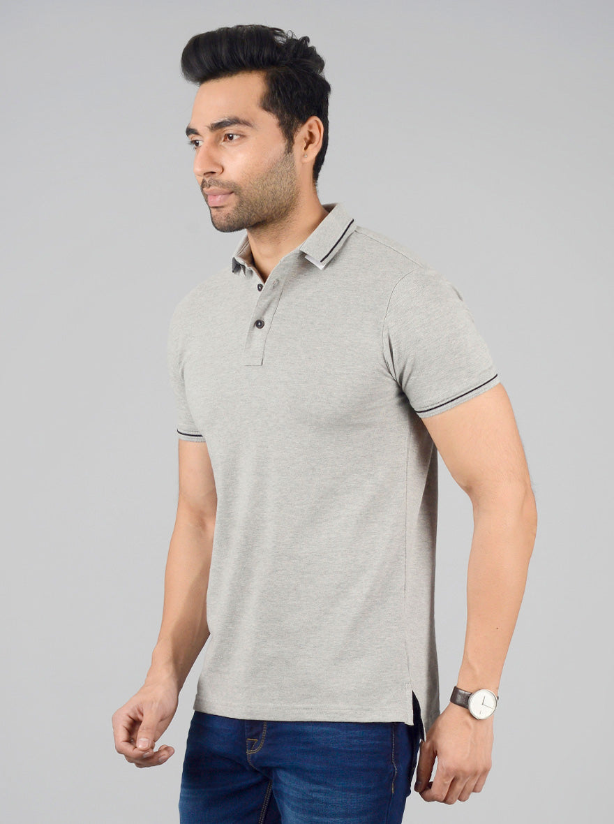 Frost Grey Solid Slim Fit Polo T-shirt | JB Sport