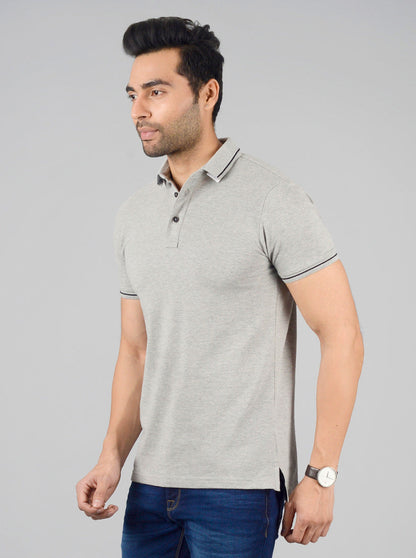 Frost Grey Solid Slim Fit Polo T-shirt | JB Sport