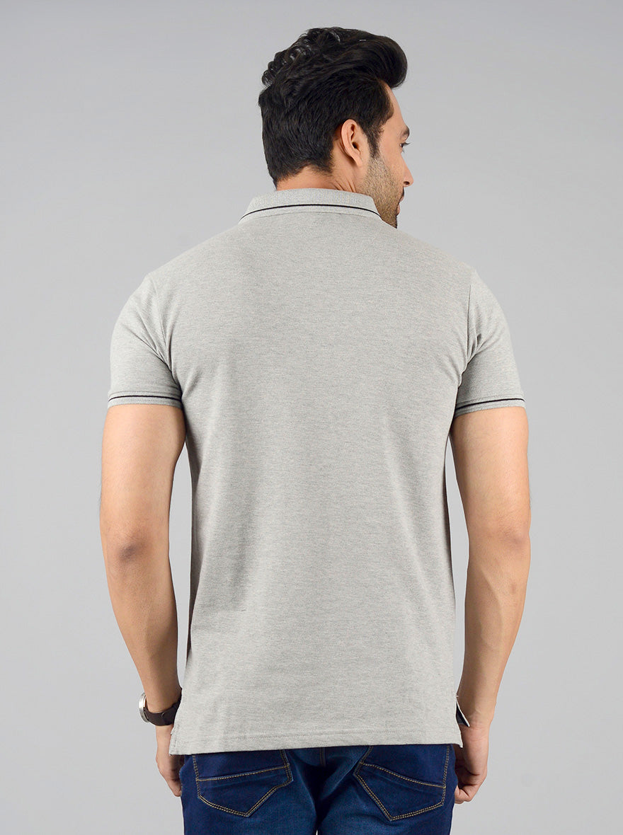 Frost Grey Solid Slim Fit Polo T-shirt | JB Sport