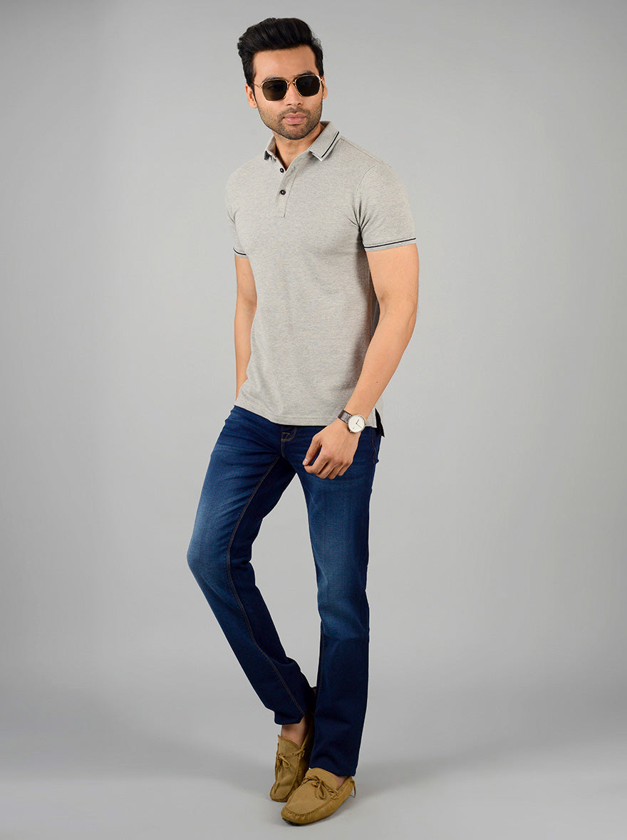 Frost Grey Solid Slim Fit Polo T-shirt | JB Sport