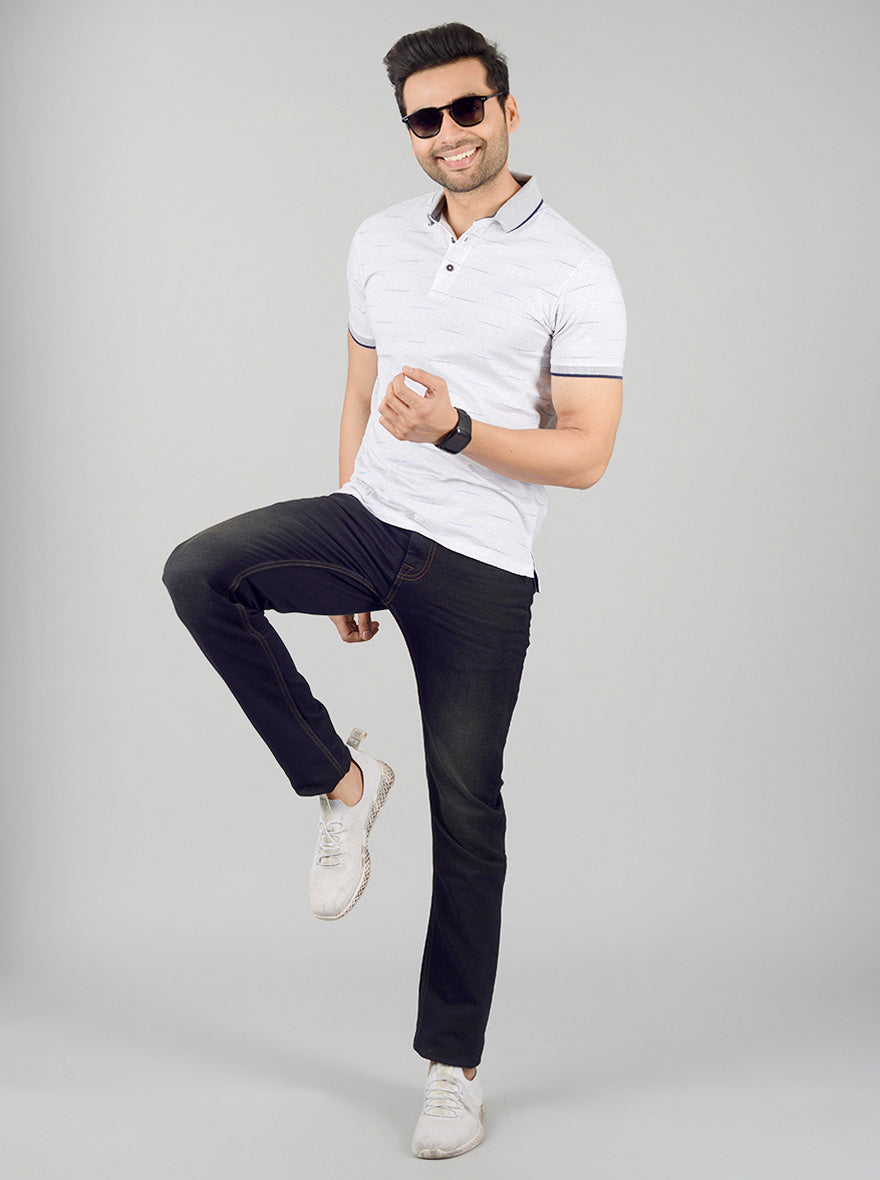 Smoked Pearl Printed Slim Fit Polo T-shirt | JB Sport