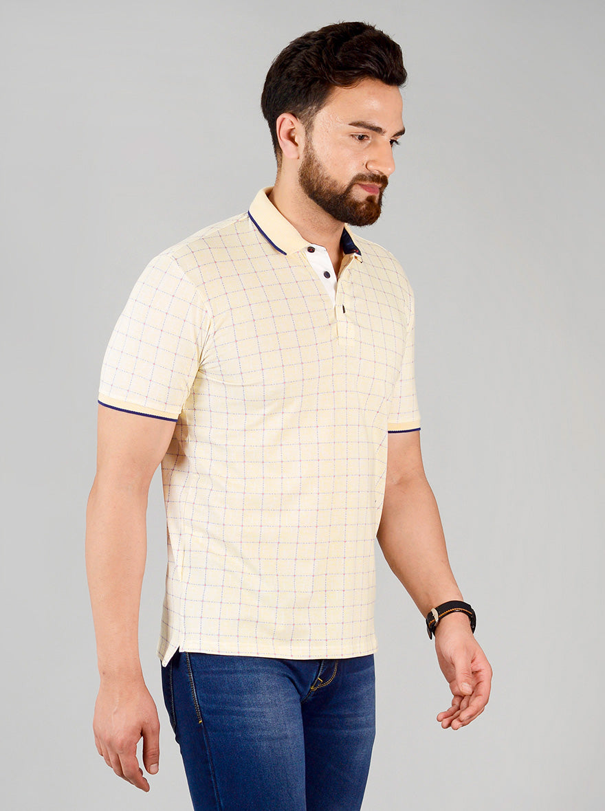 Pale Banana Yellow Printed Slim Fit Polo T-shirt | JB Sport