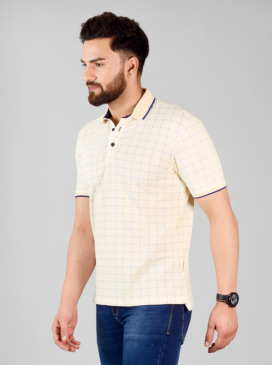 Pale Banana Yellow Printed Slim Fit Polo T-shirt | JB Sport