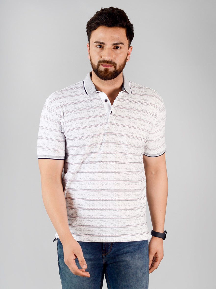 Star White Printed Slim Fit Polo T-shirt | JB Sport