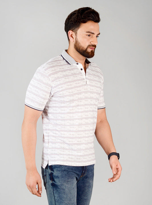 Star White Printed Slim Fit Polo T-shirt | JB Sport