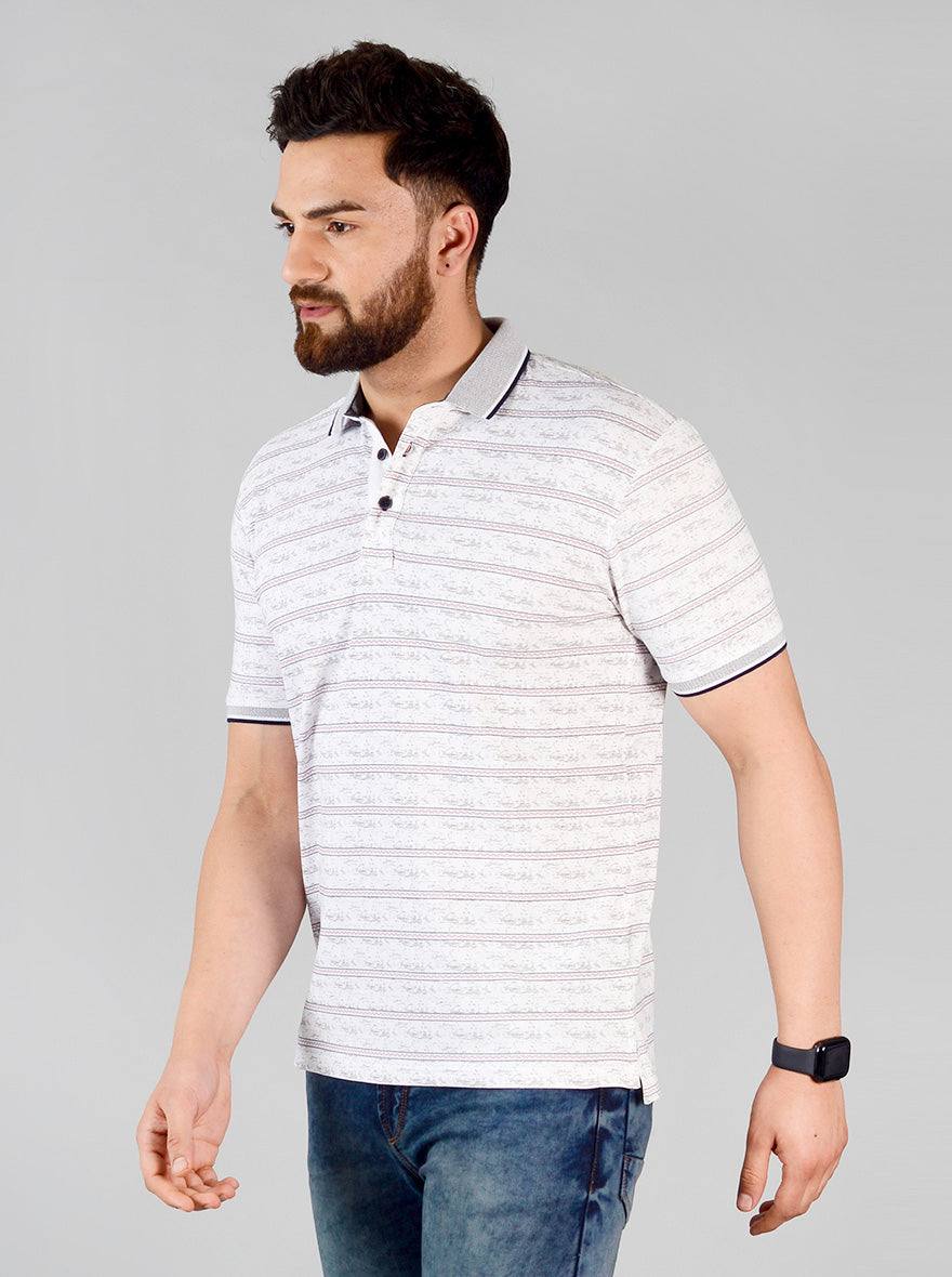 Star White Printed Slim Fit Polo T-shirt | JB Sport