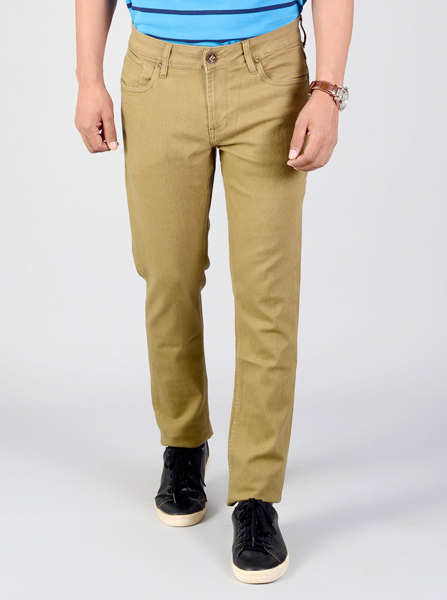 Castlerock Brown Solid Slim Fit Jeans | Greenfibre