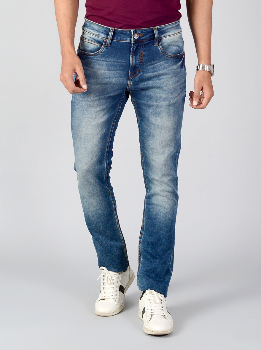 Steel Blue Washed Slim Fit Jeans | Greenfibre