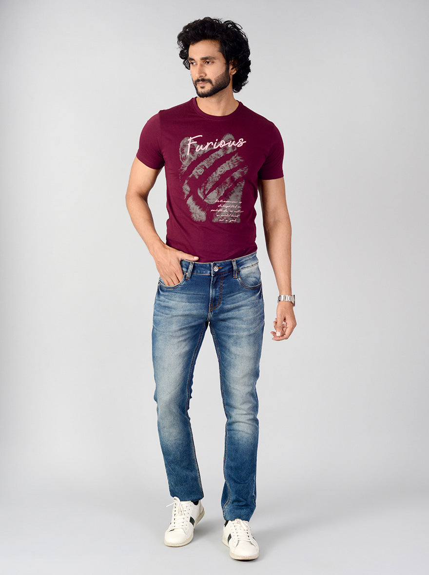 Steel Blue Washed Slim Fit Jeans | Greenfibre