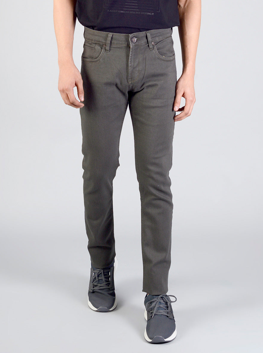 Dark Grey Solid Slim Fit Jeans | Greenfibre