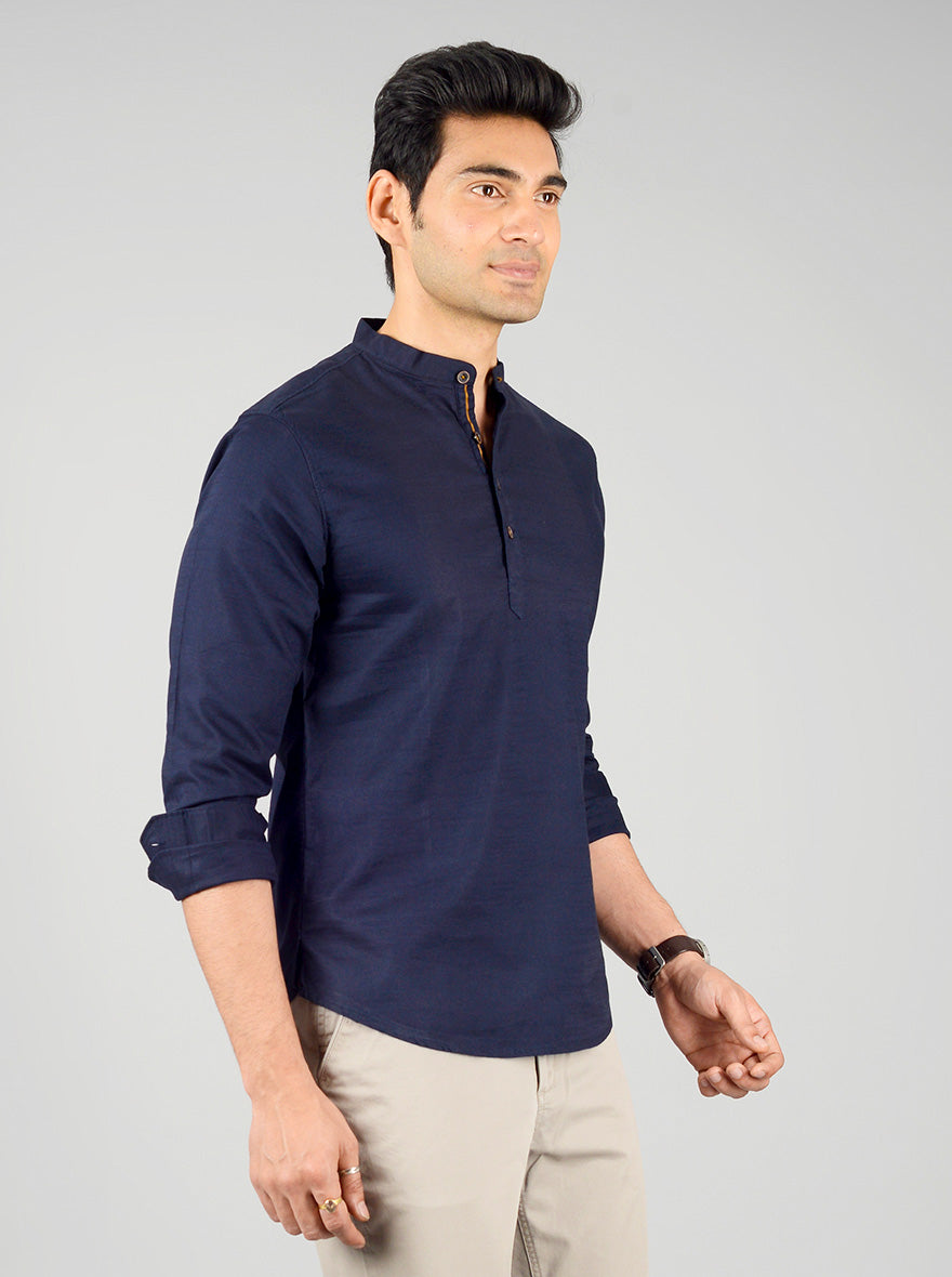 Eclipse Blue Solid Slim Fit Short Kurta | Greenfibre