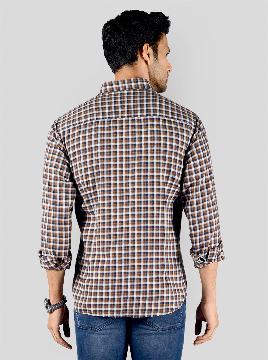 Blue & Brown Checked Slim Fit Casual Shirt | Greenfibre