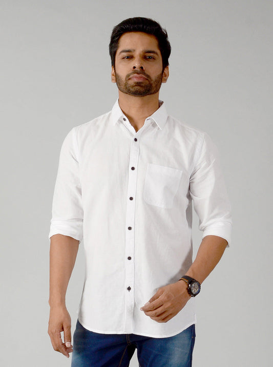 Bright White Solid Slim Fit Casual Shirt | JB Sport