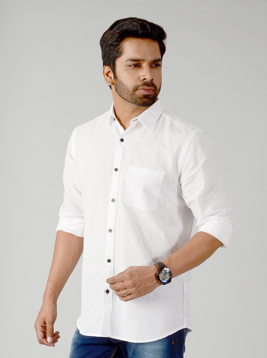 Bright White Solid Slim Fit Casual Shirt | JB Sport