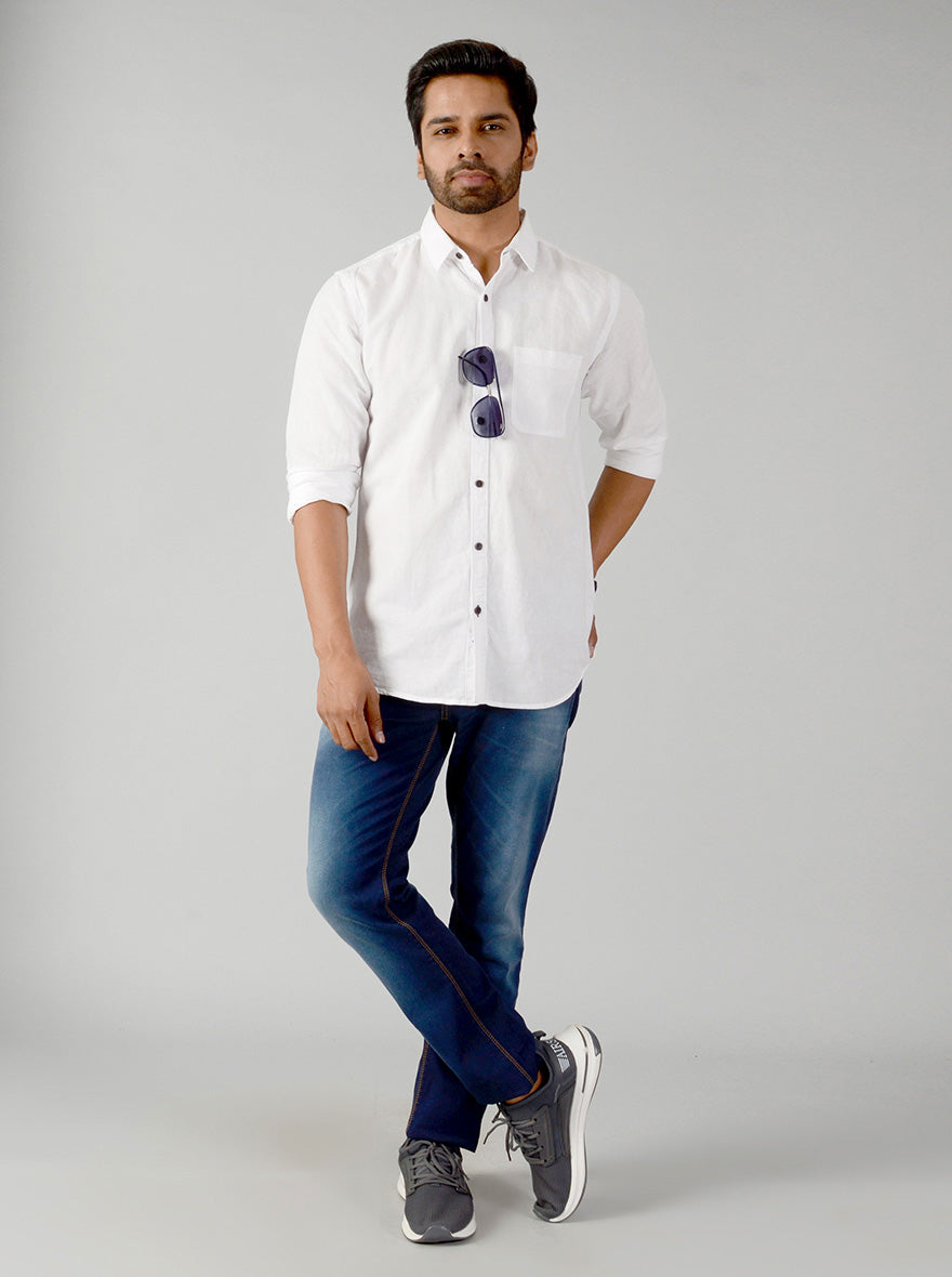 Bright White Solid Slim Fit Casual Shirt | JB Sport