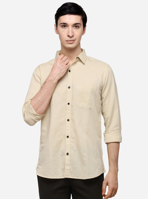 Cream Slim Fit Solid Casual Shirt | JB Sport