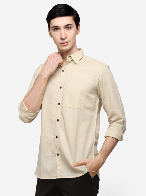 Cream Slim Fit Solid Casual Shirt | JB Sport