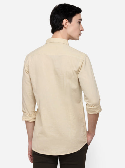 Cream Slim Fit Solid Casual Shirt | JB Sport
