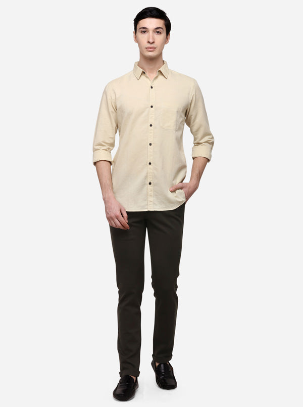 Cream Slim Fit Solid Casual Shirt | JB Sport