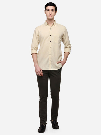 Cream Slim Fit Solid Casual Shirt | JB Sport