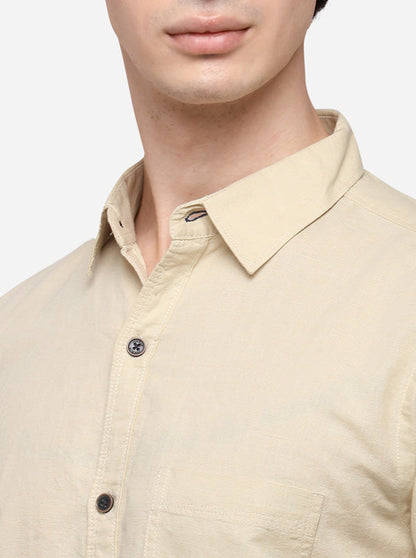 Cream Slim Fit Solid Casual Shirt | JB Sport