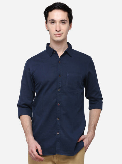 Navy Blue Slim Fit Solid Casual Shirt | JB Sport