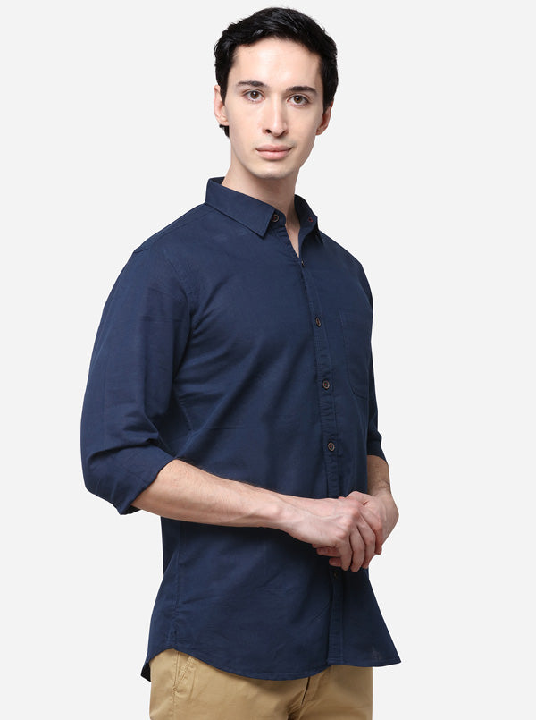 Navy Blue Slim Fit Solid Casual Shirt | JB Sport