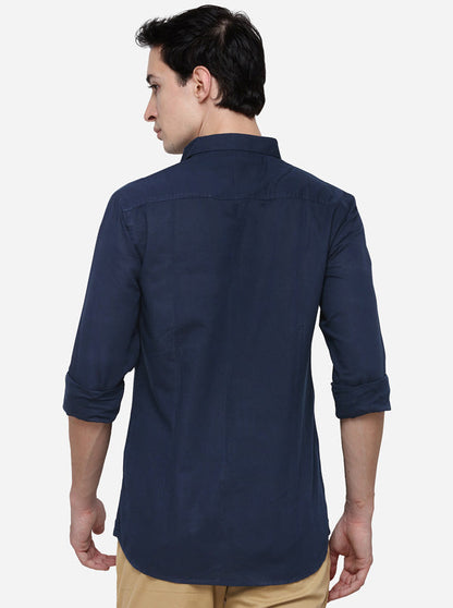 Navy Blue Slim Fit Solid Casual Shirt | JB Sport