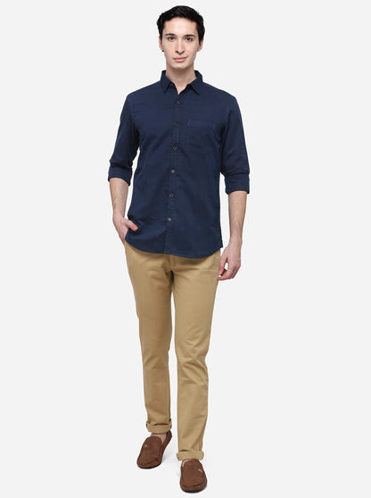 Navy Blue Slim Fit Solid Casual Shirt | JB Sport