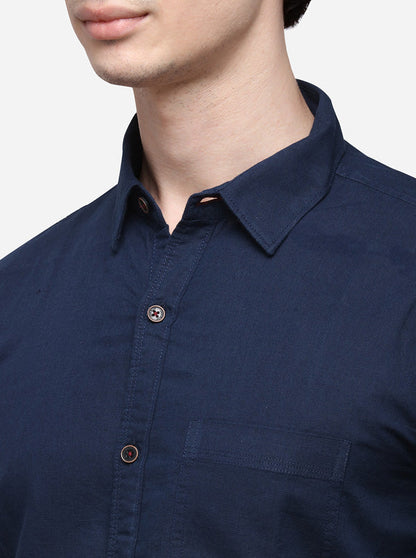 Navy Blue Slim Fit Solid Casual Shirt | JB Sport