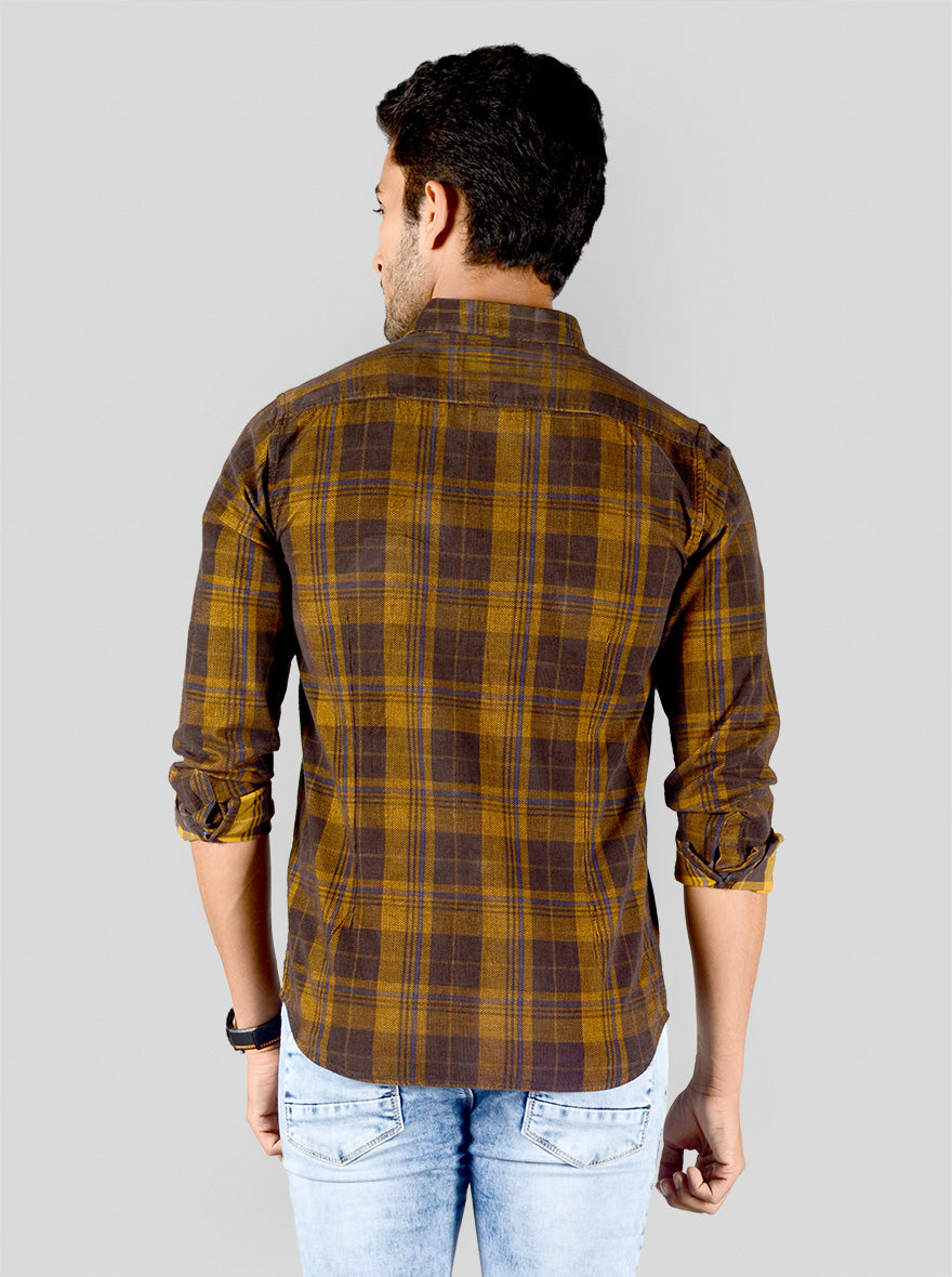 Golden Brown Checked Slim Fit Casual Shirt | JB Sport