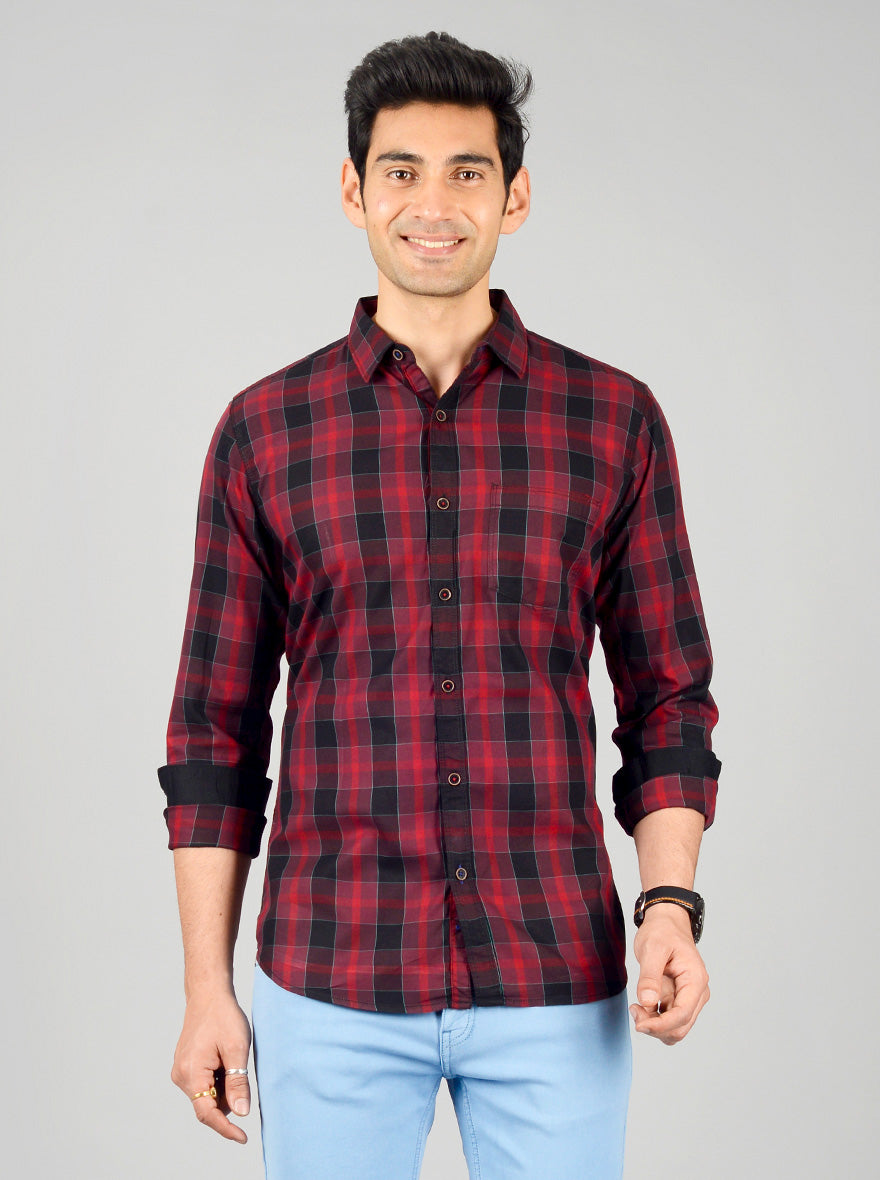 Tango Red Checked Slim Fit Casual Shirt | JB Sport