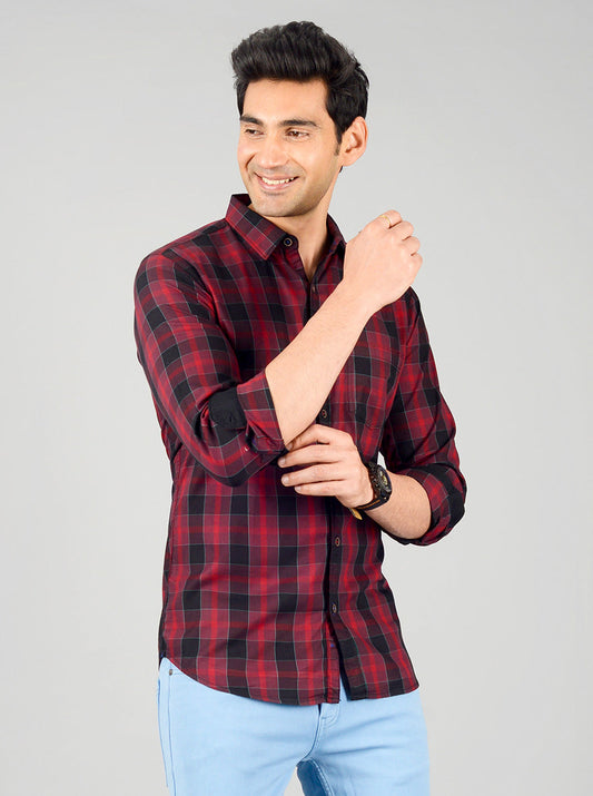 Tango Red Checked Slim Fit Casual Shirt | JB Sport