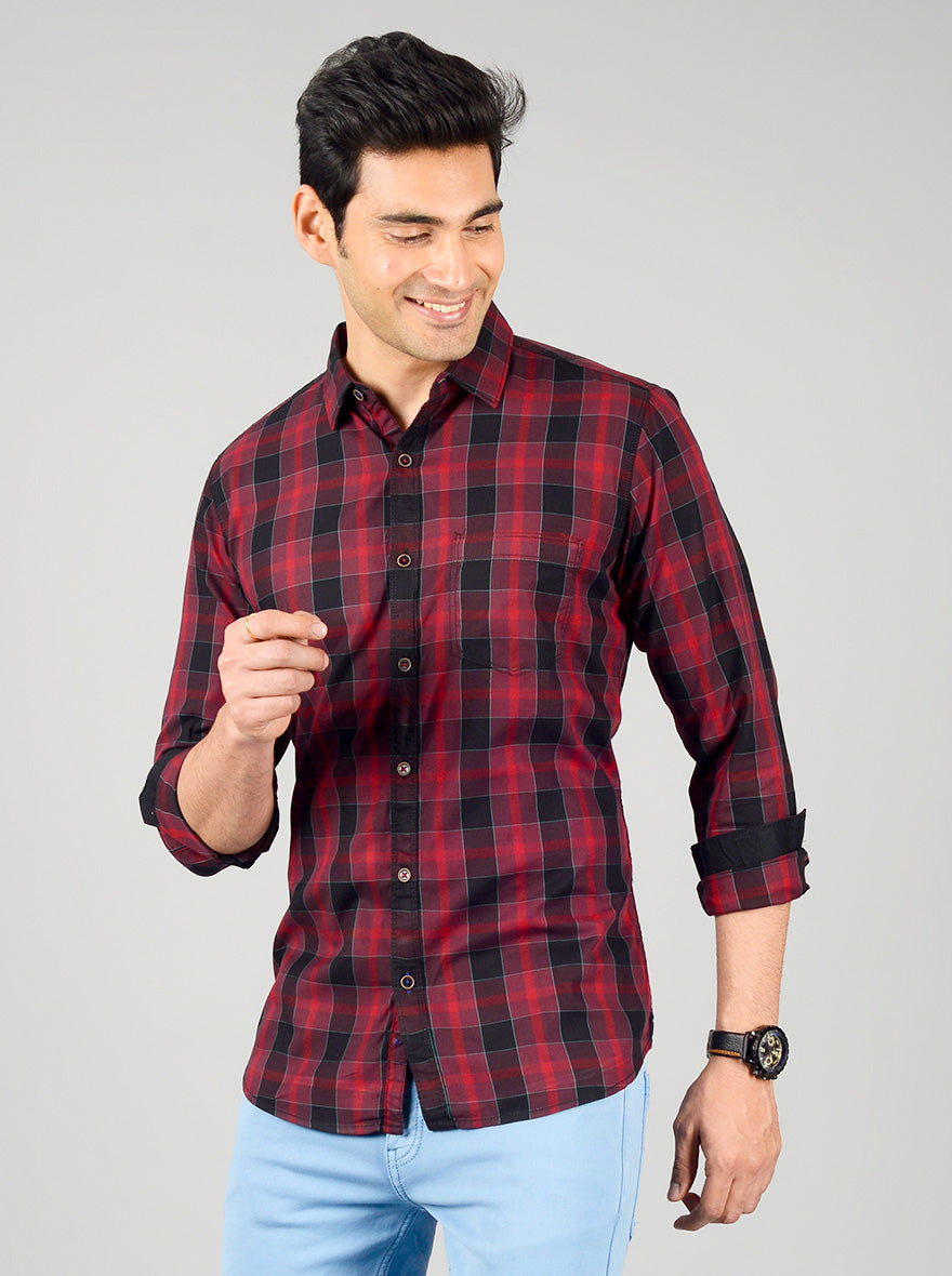 Tango Red Checked Slim Fit Casual Shirt | JB Sport