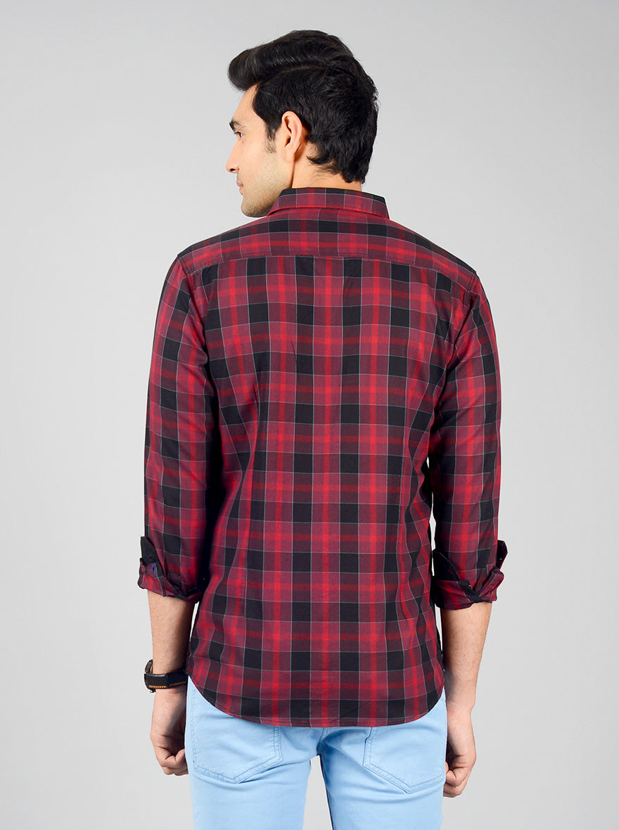 Tango Red Checked Slim Fit Casual Shirt | JB Sport