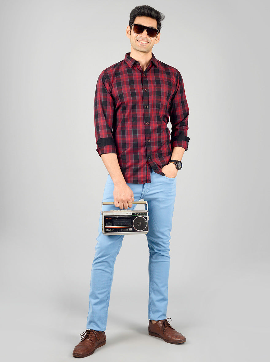 Tango Red Checked Slim Fit Casual Shirt | JB Sport