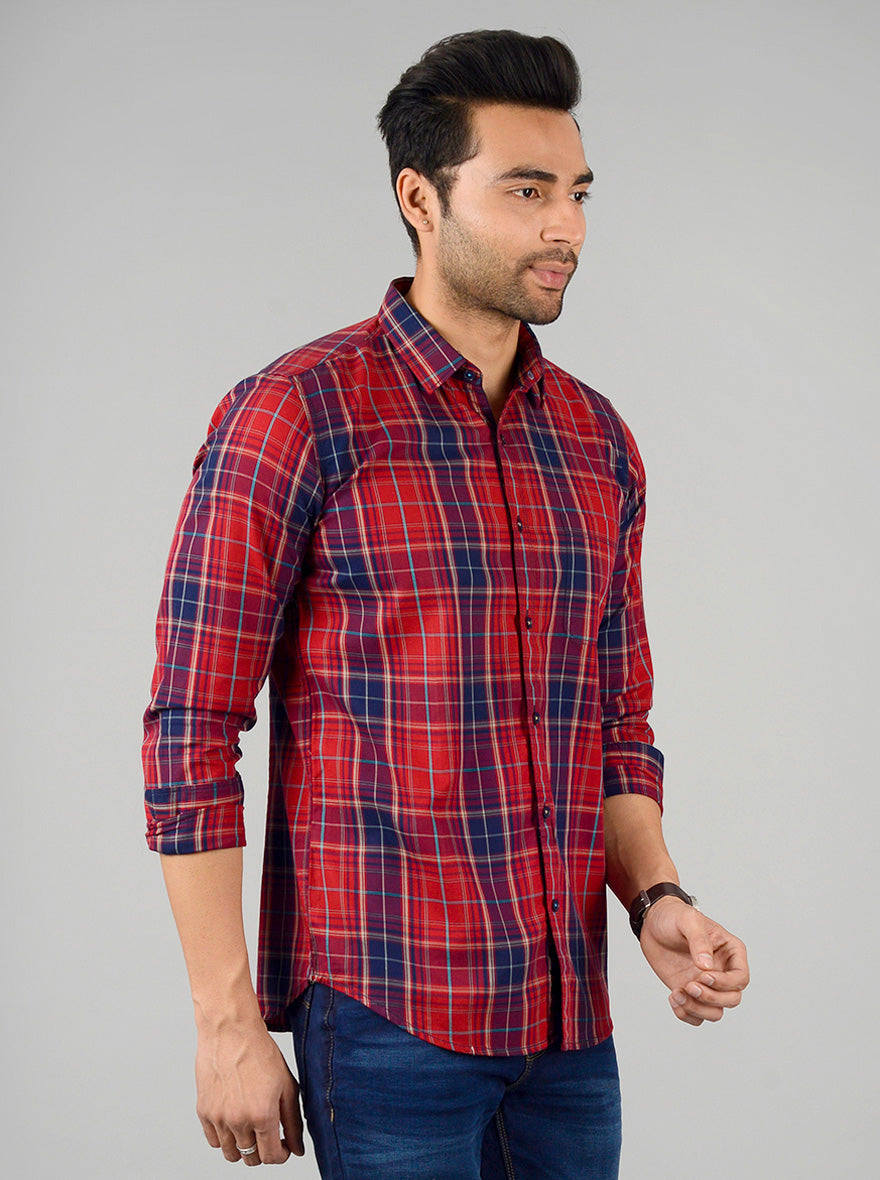 Ribbon Red Checked Slim Fit Casual Shirt | JB Sport