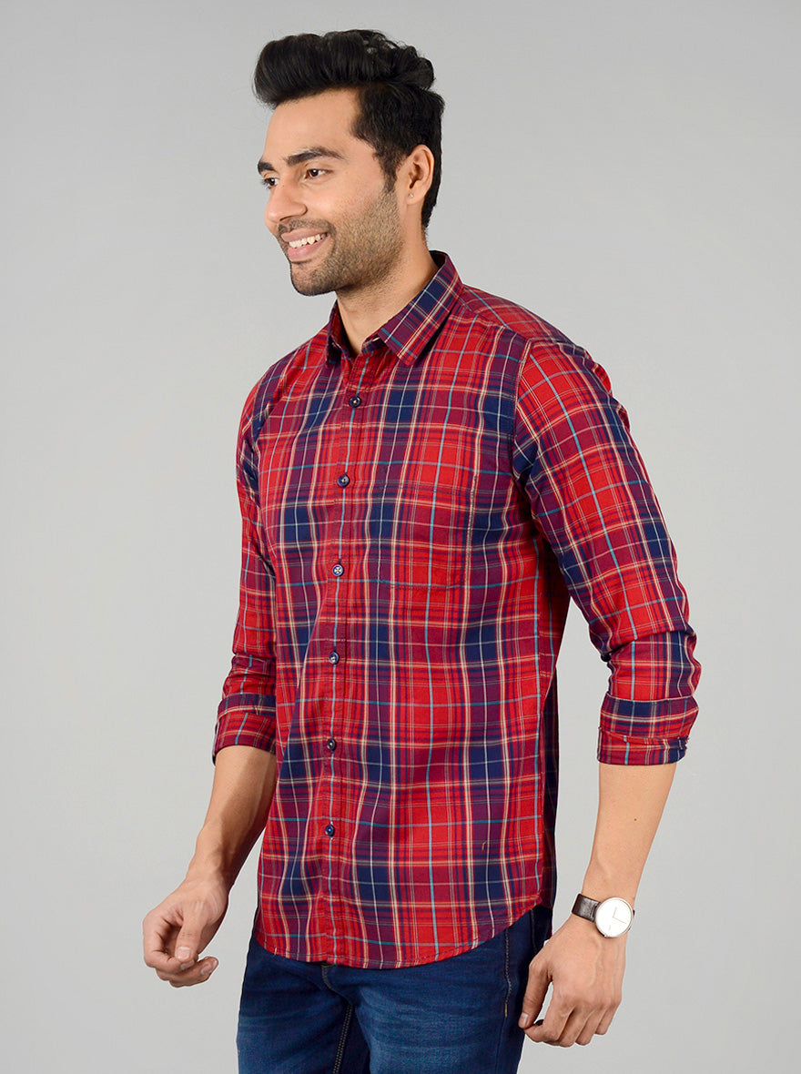 Ribbon Red Checked Slim Fit Casual Shirt | JB Sport