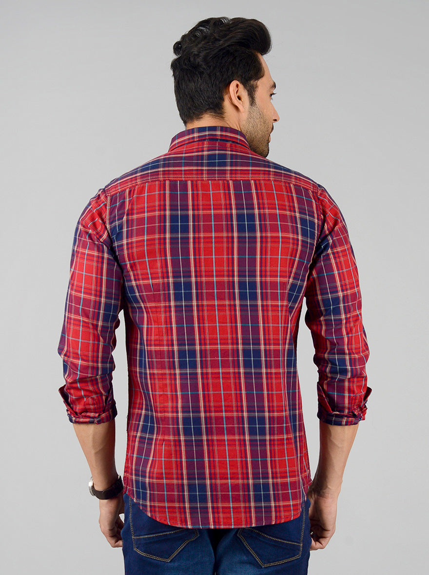 Ribbon Red Checked Slim Fit Casual Shirt | JB Sport