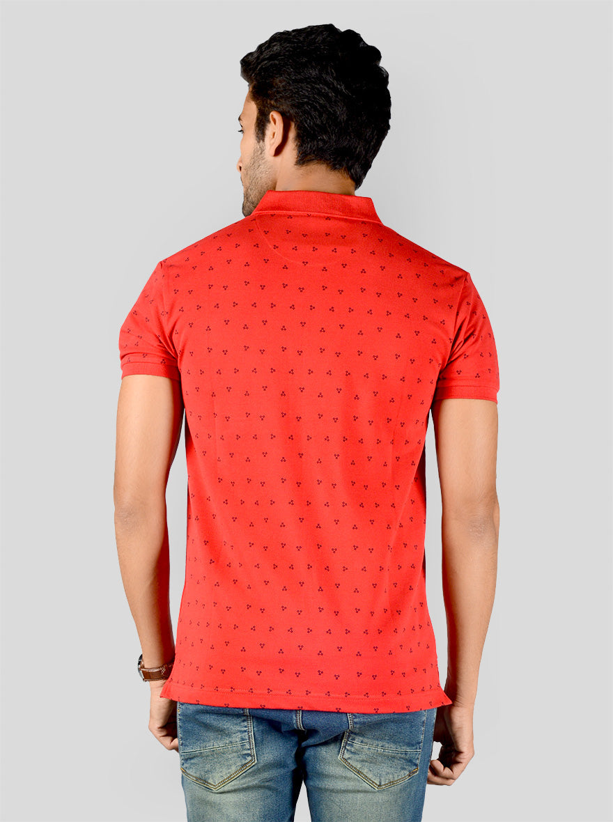 Electric Red Printed Slim Fit Polo T-shirt | Greenfibre